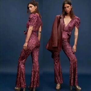 NEW Free‎ People Rosaline velvet floral print Jumpsuit, M
